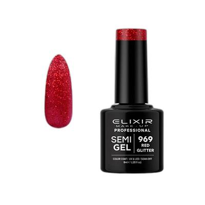 RED GLITTER SEMI GEL COLOR 8 ML ELIXIR Nº 969