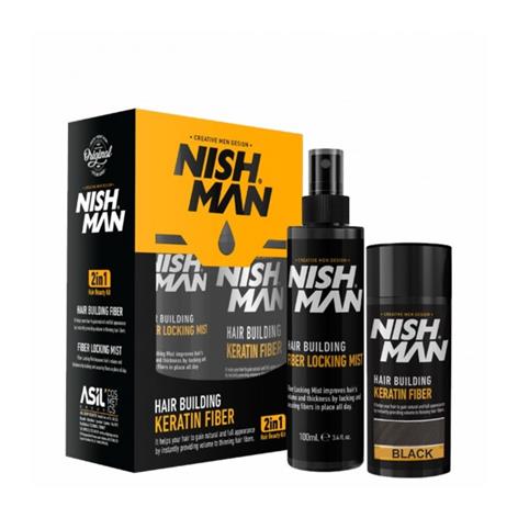 FIBRA CAPILAR 20GR. + SPRAY FIJADOR 100ml BLACK NISHMAN